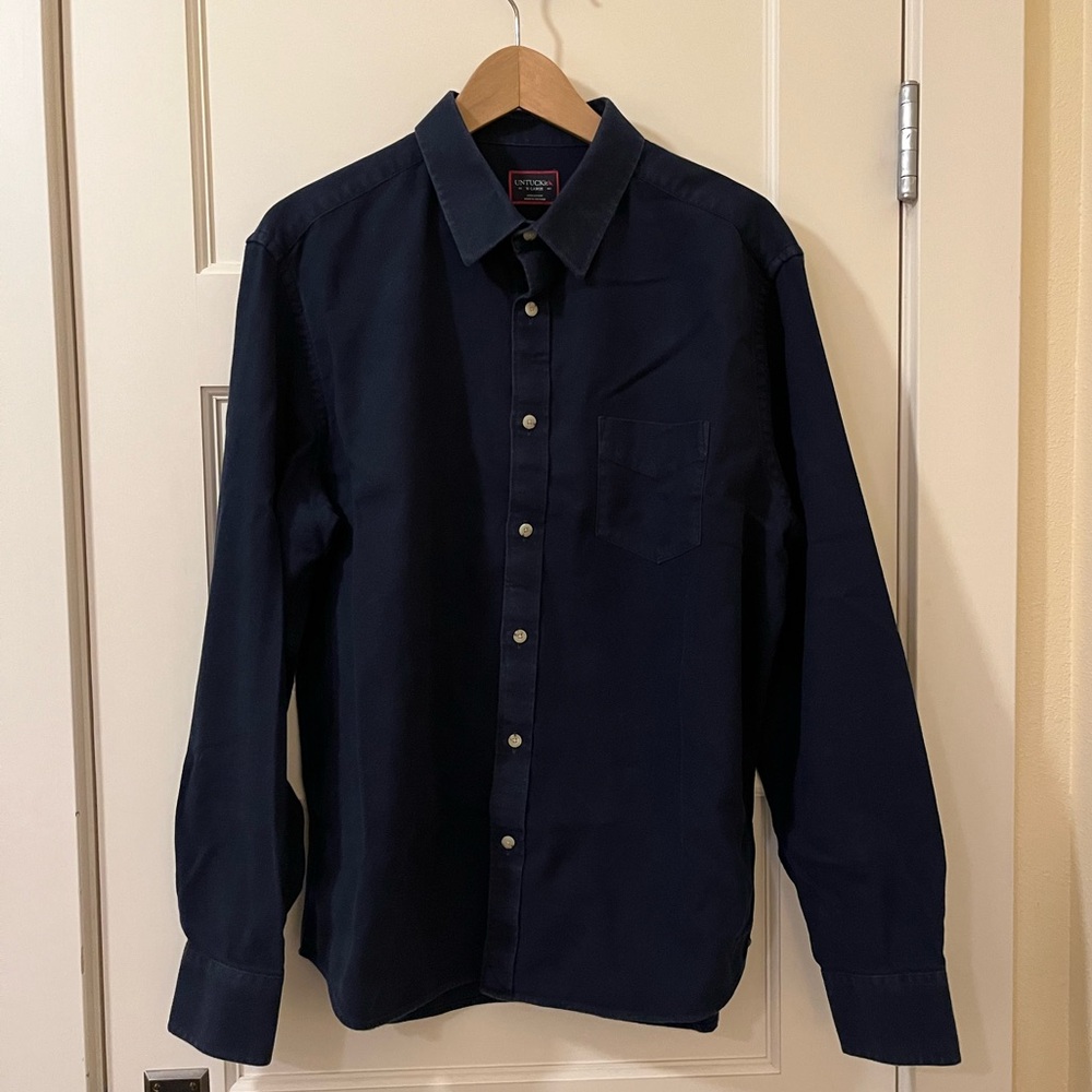 UNTUCKit Flannel Sherwood Men's Button Down Shirt XL Navy Blue